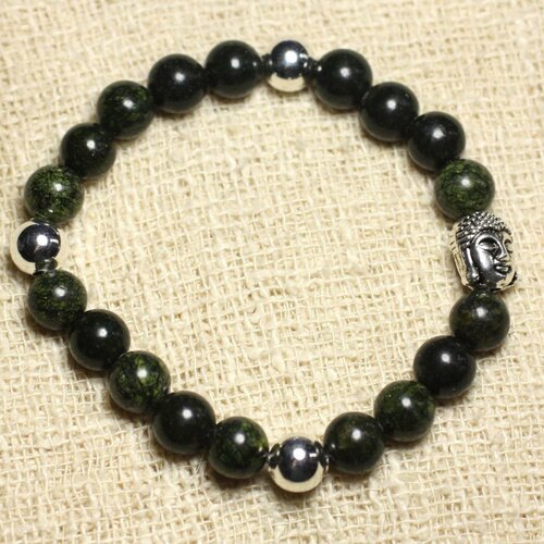 Bracelet bouddha et pierre semi précieuse - serpentine 8mm