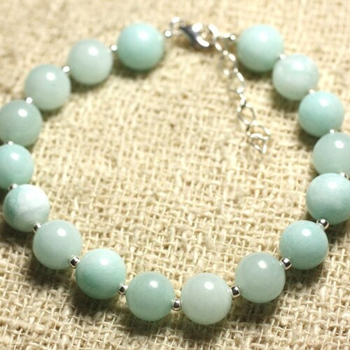 Bracelet argent 925 et pierre - jade bleu turquoise 8mm