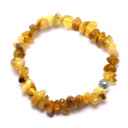 Bracelet pierre ambre naturelle 4-8mm et perle argentée