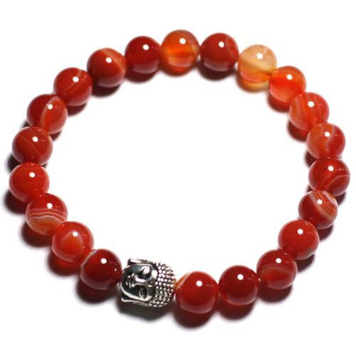 Bracelet bouddha et pierre semi précieuse - agate rouge orange