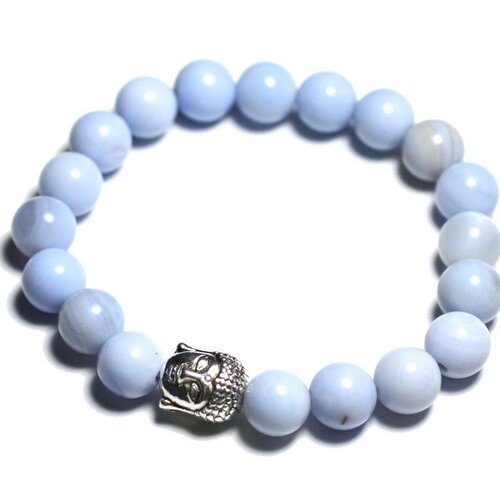 Bracelet bouddha et pierre semi précieuse - agate bleu clair
