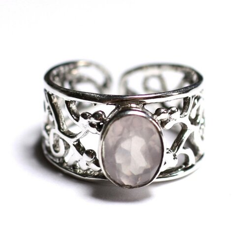 N224 - bague argent 925 et pierre - quartz rose ovale facetté 9x7mm