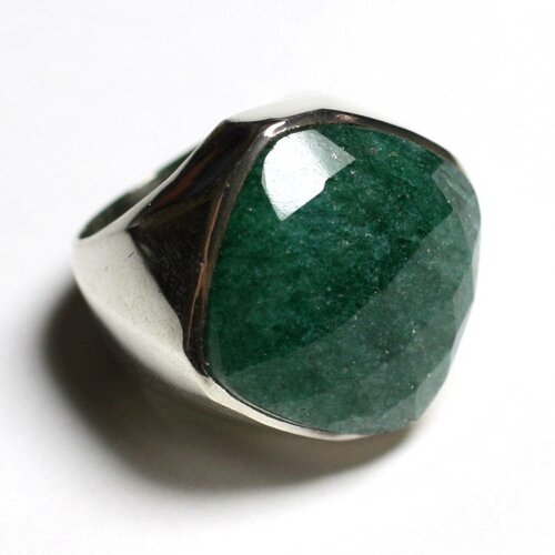 N223 - bague argent 925 et pierre - aventurine losange facetté 23mm