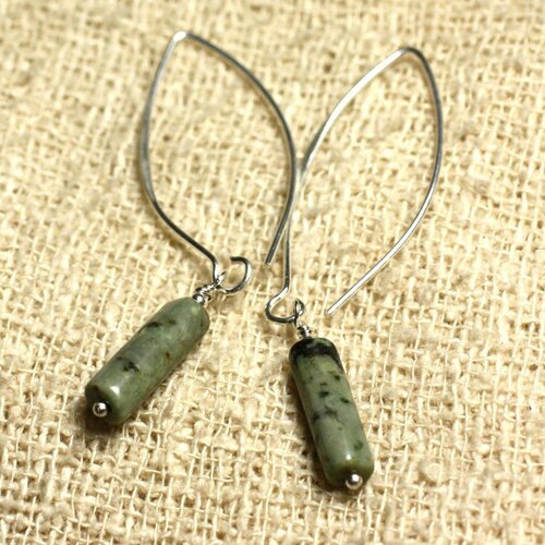 Boucles d'oreilles argent 925 crochets 40mm - turquoise d'afrique tubes 15x5mm