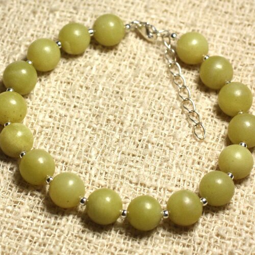 Bracelet argent 925 et pierre semi précieuse - jade citron 8mm