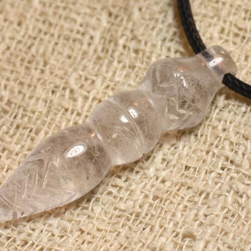 Collier pendentif pendule egyptien thot gravé pierre - cristal de roche quartz 46mm blanc transparent