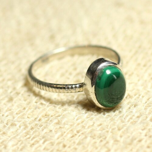 N225 - bague argent 925 et pierre semi précieuse - malachite ovale 9x7mm