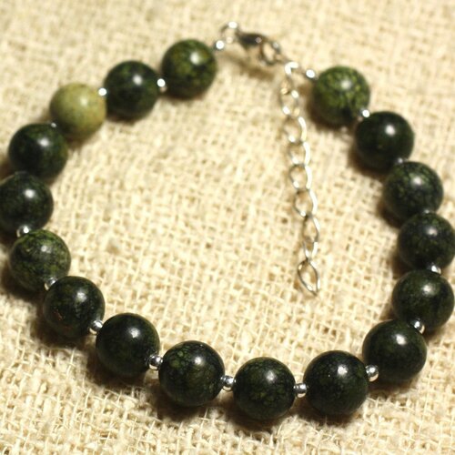 Bracelet argent 925 et pierre semi précieuse - serpentine 8mm