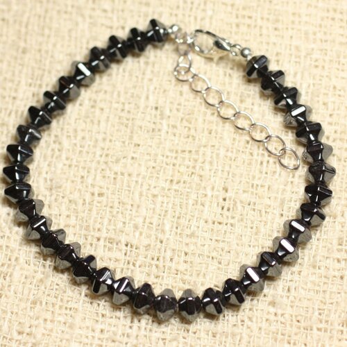 Bracelet argent 925 et pierre - hématite rondelles facettées 6mm