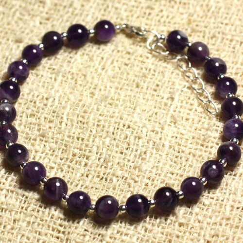 Bracelet argent 925 et pierre - améthyste chevron 6mm