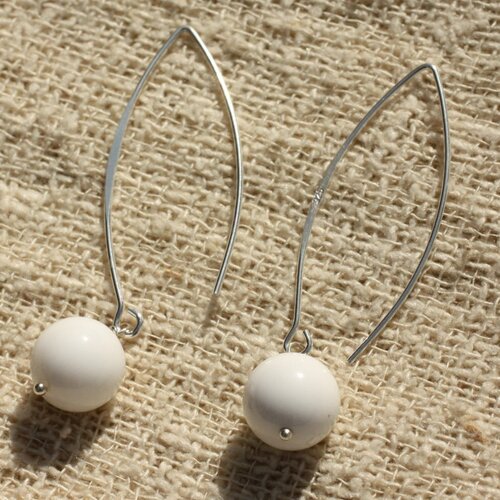 Boucles d'oreilles argent 925 40mm - nacre blanche 10mm