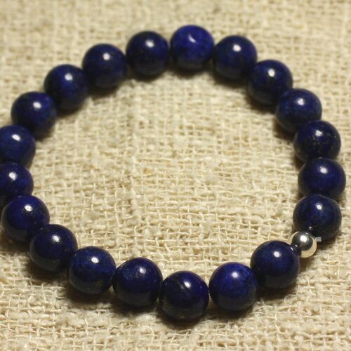 Bracelet argent 925 et perles de pierre lapis lazuli 8mm