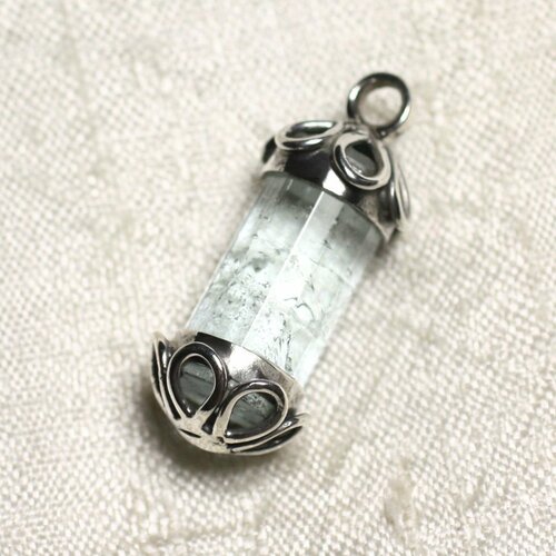 N1 - pendentif argent massif 925 et pierre - aigue marine brute 30mm