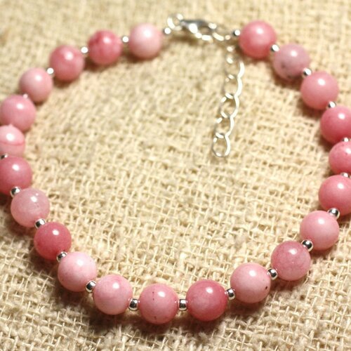 Bracelet argent 925 et pierre - jade rose 6mm