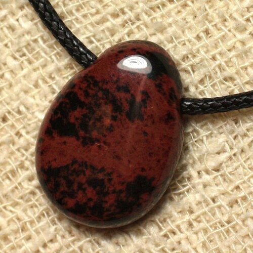 Collier pendentif en pierre - obsidienne mahogany goutte 25mm