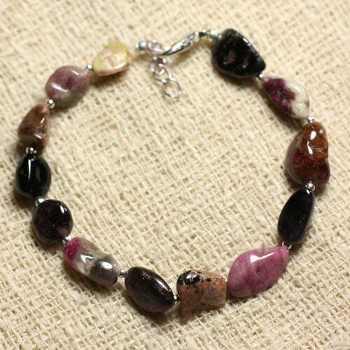 Bracelet argent 925 et pierre - tourmaline multicolore 8-12mm