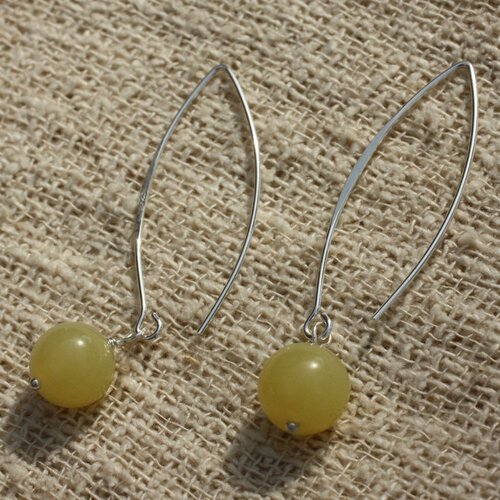 Boucles d'oreilles argent 925 40mm - jade citron 10mm