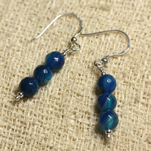 Boucles d'oreilles argent 925 - agate bleue facettée 6mm
