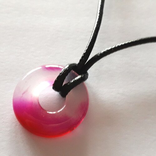Collier pendentif pierre - agate rose donut pi 20mm
