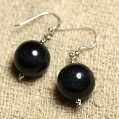 Boucles d'oreilles argent 925 - oeil de faucon 14mm