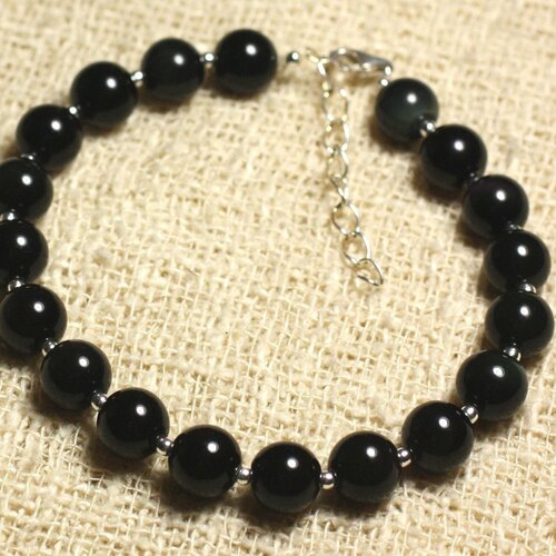 Bracelet argent 925 et pierre semi précieuse - obsidienne arc en ciel 8mm