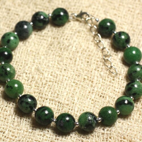 Bracelet argent 925 et pierre semi précieuse - rubis zoïsite 8mm