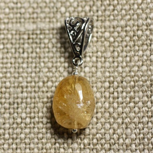 Collier pendentif pierre - citrine olive facettée 16mm n4