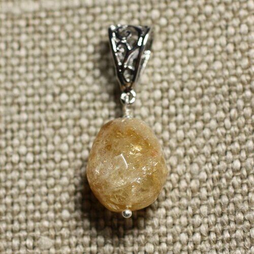 Collier pendentif pierre - citrine olive facettée 18mm n5