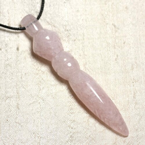 Collier pendentif en pierre - grand pendule egyptien thot gravé 100mm quartz rose