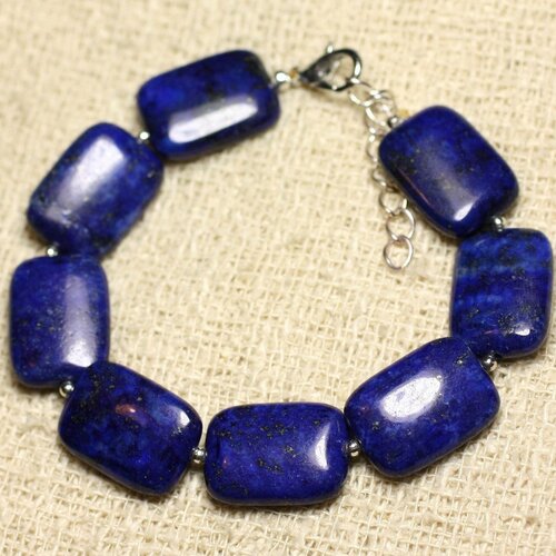Bracelet argent 925 et pierre - lapis lazuli rectangles 18mm