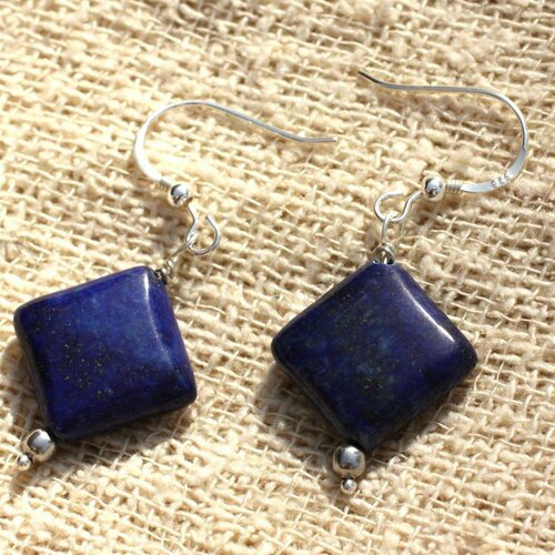 Boucles d'oreilles argent 925 et lapis lazuli losanges 18x14mm