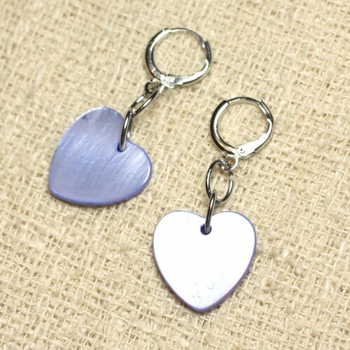 Boucles d'oreilles nacre coeurs 18mm bleu pastel