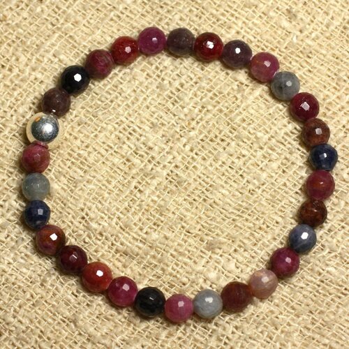 Bracelet argent 925 et pierre - rubis et saphire facettés 6mm