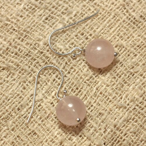 Boucles d'oreilles argent 925 et pierre - quartz rose 10mm