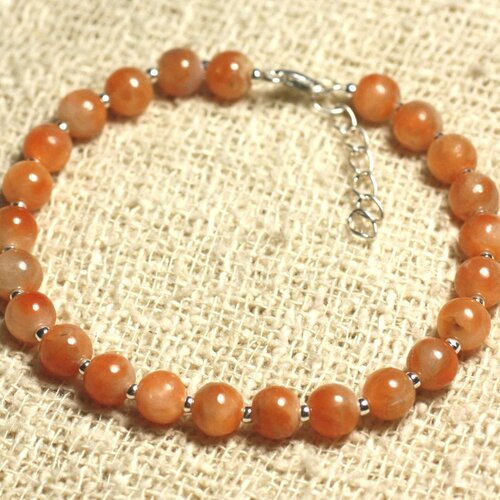 Bracelet argent 925 et pierre - calcite orange 6mm