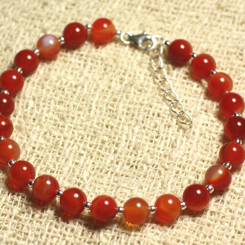 Bracelet argent 925 et pierre - agate rouge 6mm