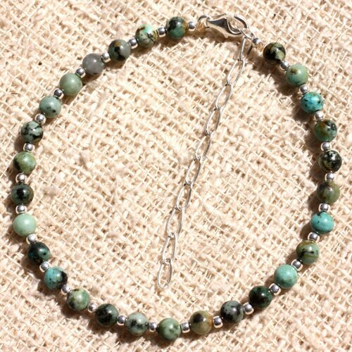 Bracelet argent 925 et pierre semi précieuse turquoise d'afrique 4mm