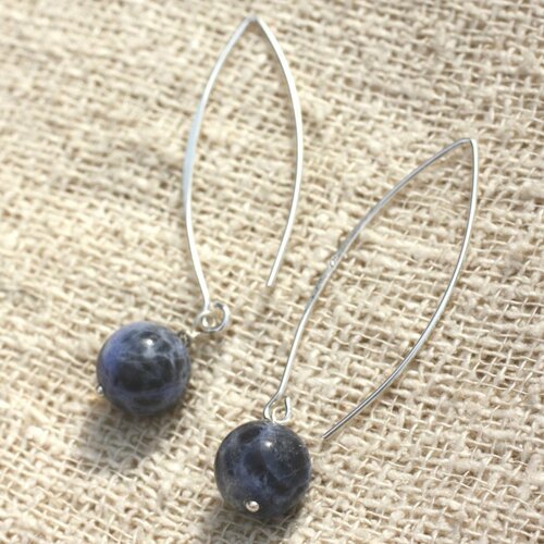 Boucles d'oreilles argent 925 40mm - sodalite 10mm