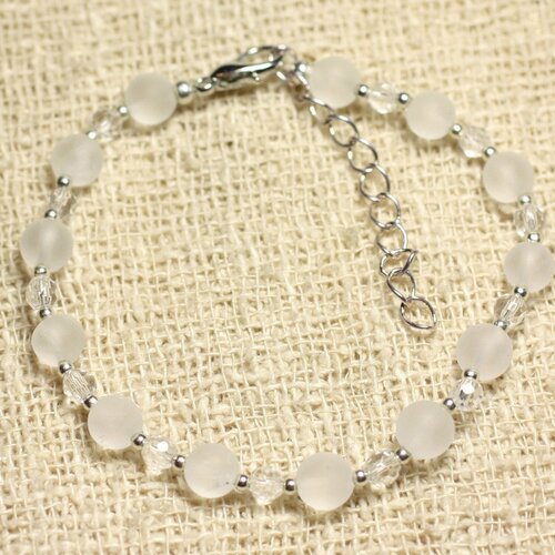 Bracelet argent 925 et pierre - cristal de roche quartz 4 et 6mm