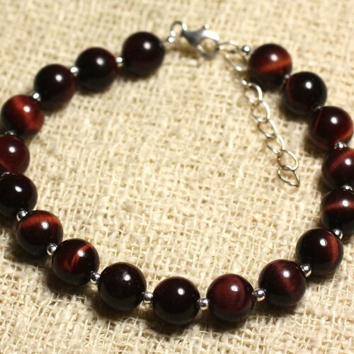 Bracelet argent 925 et pierre semi précieuse - oeil de taureau 8mm