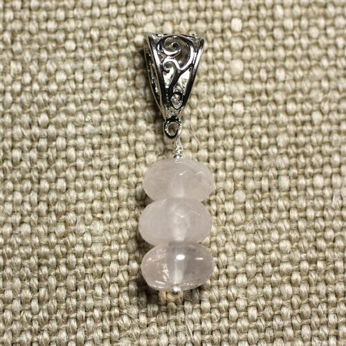 Collier pendentif pierre - quartz rose rondelles facettées 10mm