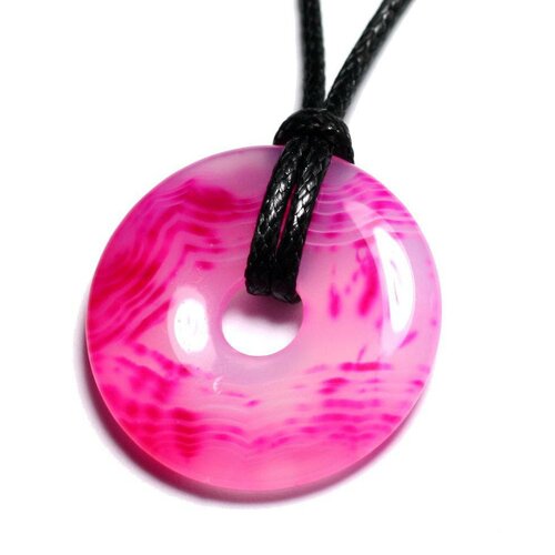 Collier pendentif pierre semi précieuse - agate rose donut pi 30mm