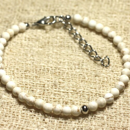 Bracelet argent 925 et pierre semi précieuse magnésite 4mm