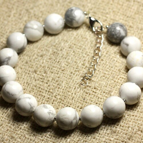 Bracelet argent 925 et pierre semi précieuse - howlite 10mm