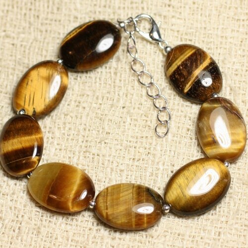 Bracelet argent 925 et pierre - oeil de tigre ovales 18mm