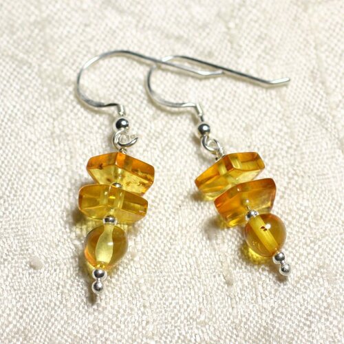 Boucles d'oreilles argent 925 et ambre naturelle miel 6-9mm