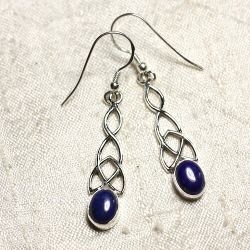 Bo241 - boucles d'oreilles argent 925 et pierre lapis lazuli noeud celtique 36mm