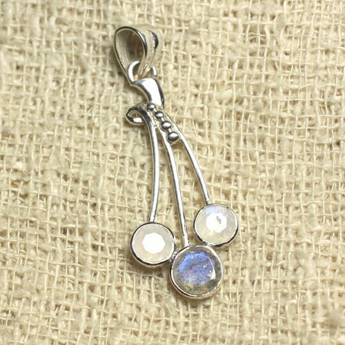 Pendentif argent 925 et pierre 34mm - labradorite et pierre de lune 5-6mm