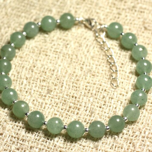 Bracelet argent 925 et pierre - aventurine verte 6mm