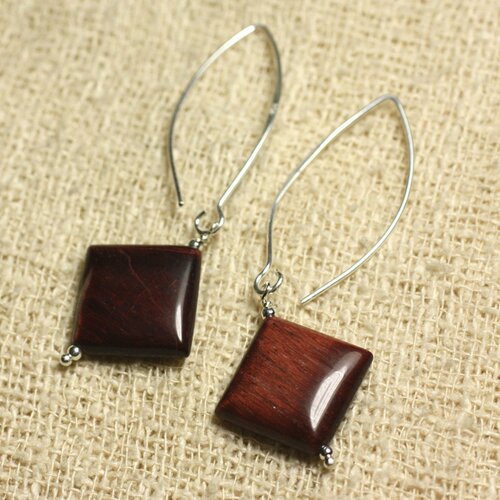 Boucles d'oreilles argent 925 crochets 40mm - oeil de taureau losanges 20mm